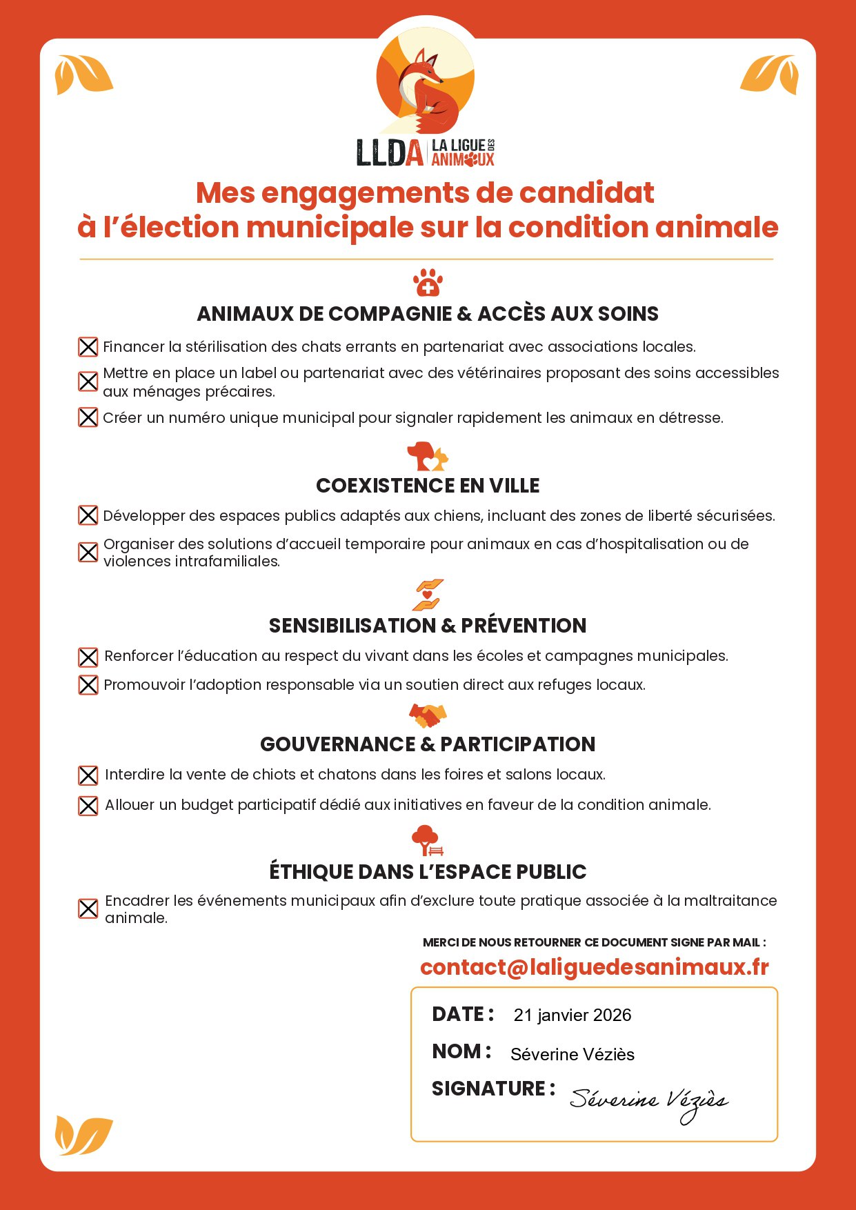 Charte de la ligue des animaux, nos engagements